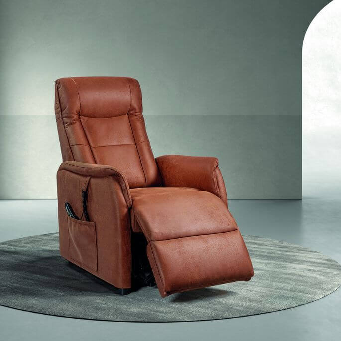 Fauteuil de relaxation électrique 2 moteurs avec releveur en tissu camel Linus